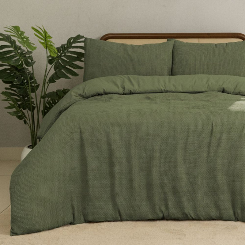 MHG Living Chunky Waffle Striped Duvet Cover Set Polycotton - Includes Pillowcase - Single/Double/King/Super King