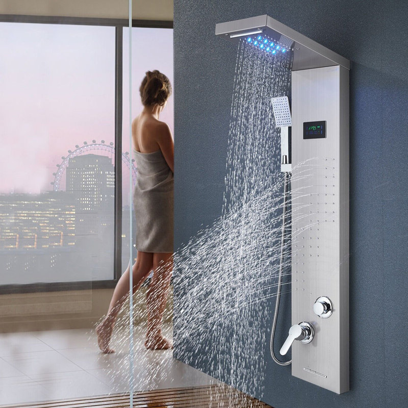 48 Shower Panel With Fixed Shower Head, Brushed Nickel