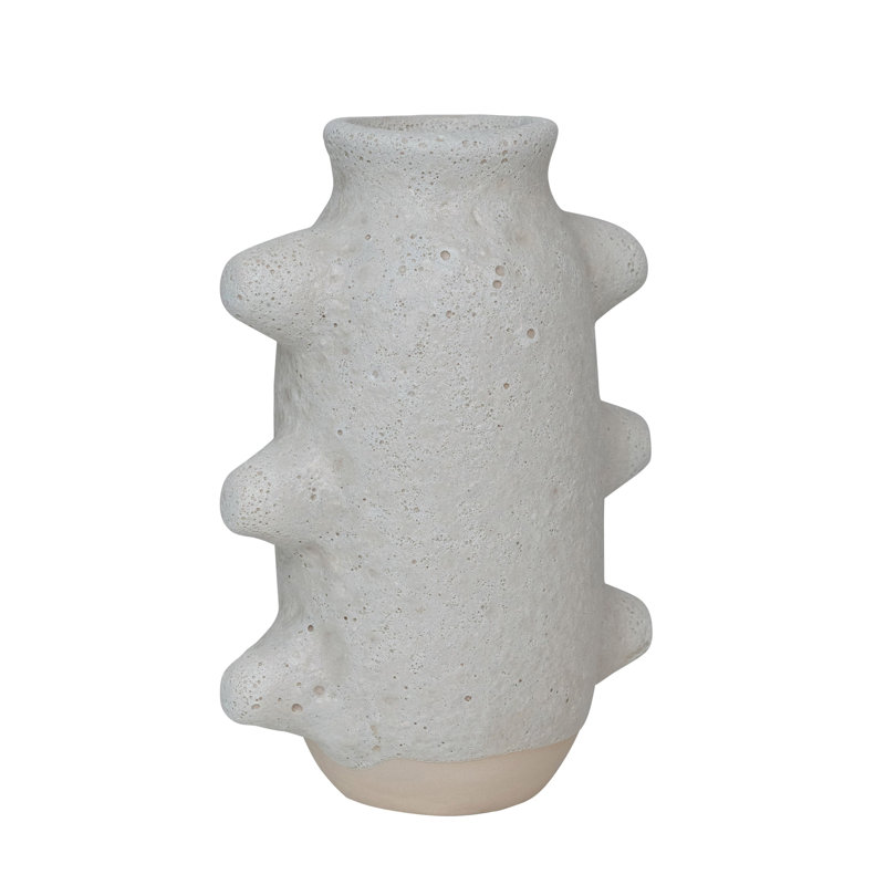 Abstract Stoneware Vase, White Volcano Finish, 9.06" H x 6.3" W x 4.33" D