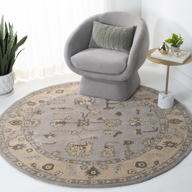 Tapis beige / gris en laine touffeté à la main Newfields, Rond 6 pi