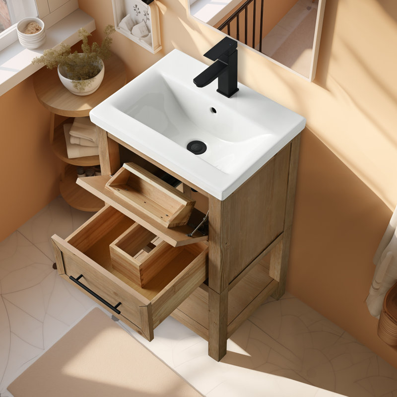 Meuble-lavabo simple 20 po avec plateau en céramique Bickley, Essence de sapin