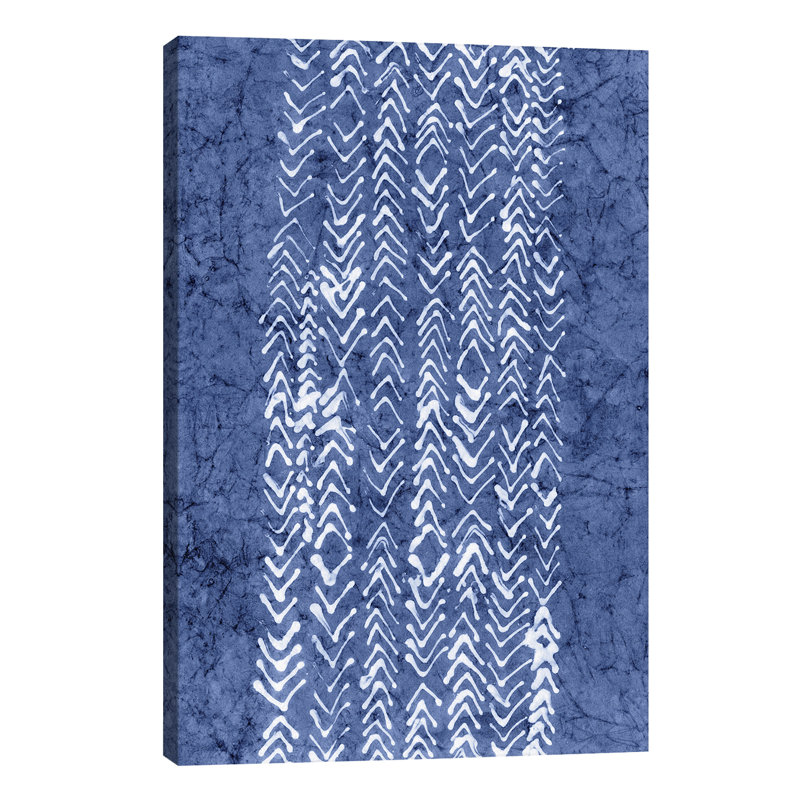 « primitive indigo patterns v » par renee stramel-impression sur image, H 48 po x l 32 po x P 1,5 po, Toile tendue