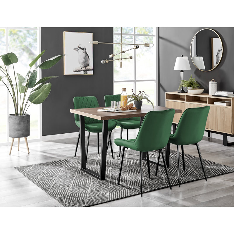 Chowchilla 4 - Person Dining Set, Green/Black, Brown Wood/Black