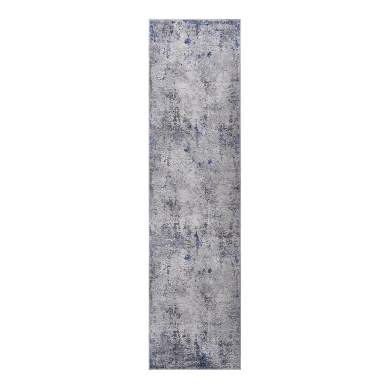 LOOM & LUXE Collection 2X8 Silver/Blue/Abstract Non-Shedding Living Room Bedroom Dining Home Office Stylish And Stain Resistant Area Rug