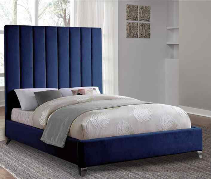 Upholstered Velvet Bed, Single (3'), Blue