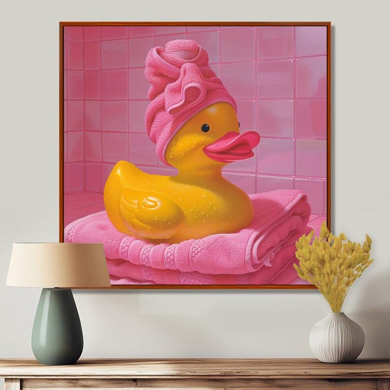 «Spa Day», salle de bain en caoutchouc Ducky, Toile avec cadre flottant brun, H 16 po x l 16 po x P 1 po