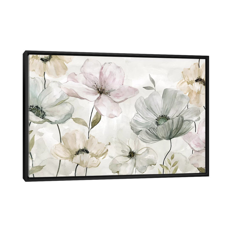 «Garden Grays» par Carol Robinson - reproduction, H 40 po x l 60 po x 1,5 po, Toile avec cadre noir, Pas de tapis