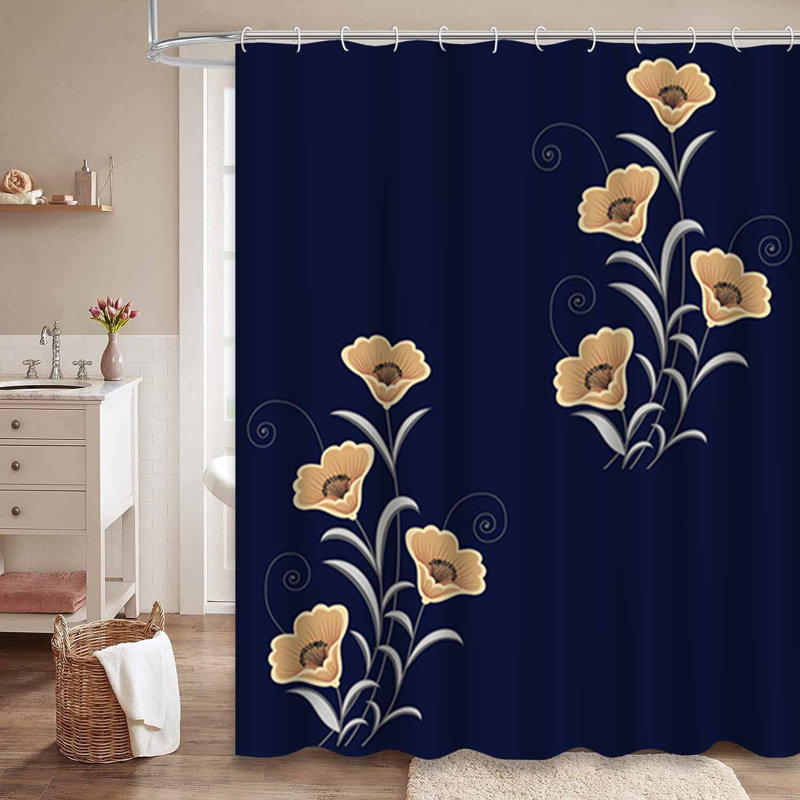 Rideau de douche à motif floral avec 12 crochets, L 72 po x l 84 po