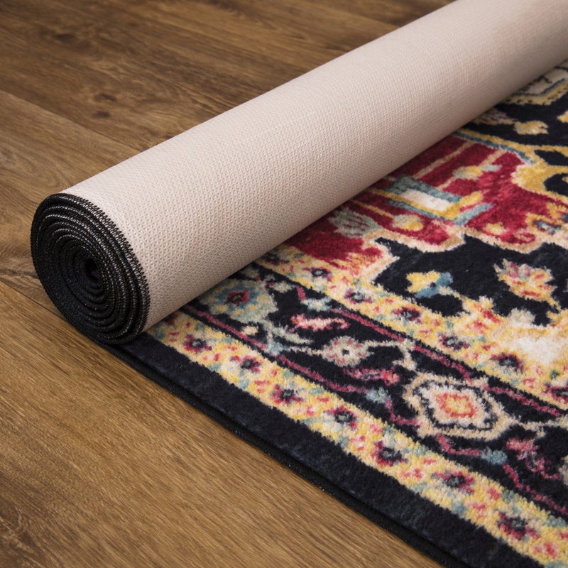Tapis noir lavable antidérapant Lyanne, Tapis de couloir 2 pi 2 po x 7 pi