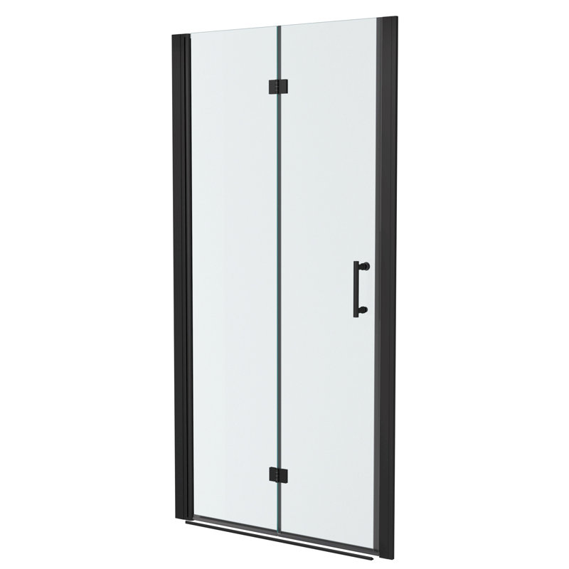 Porte de douche pliante sans cadre avec verre trempé l 32 po x H 72 po, 1/4 po (6 mm), Noir
