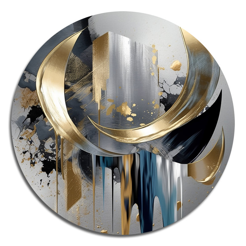  Décoration murale abstraite abstraite ronde en métal gris doré, H 23 po x l 23 po x P 1 po