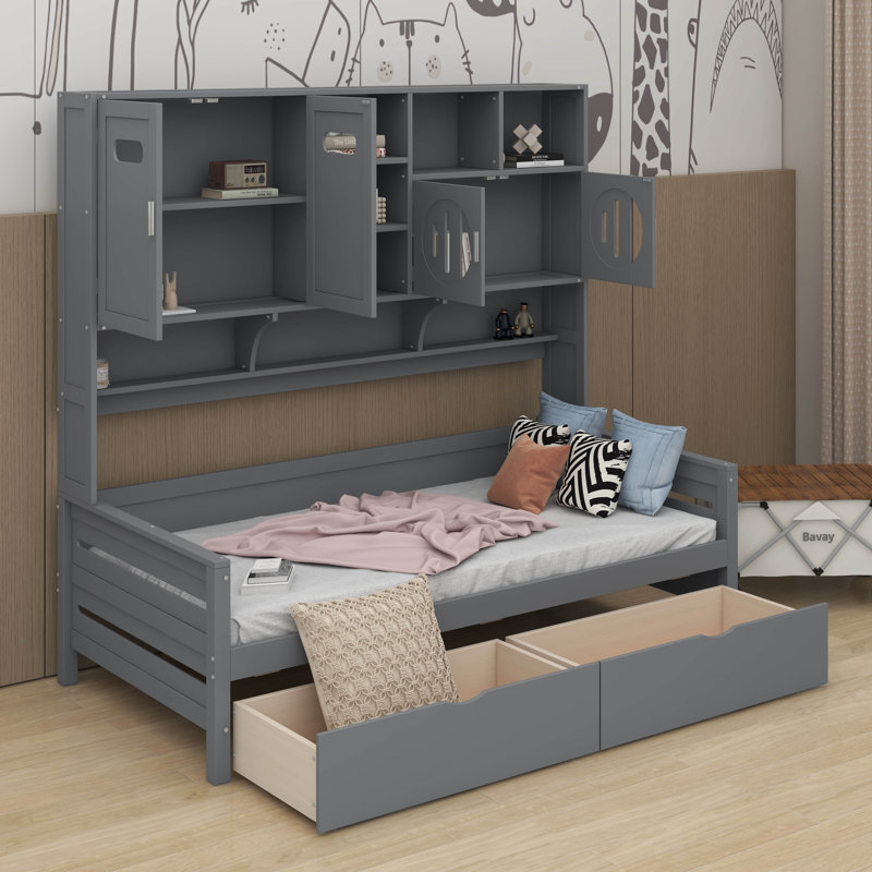Lit de jour simple en bois avec tiroirs, Simple, Gris