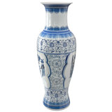 36" Floral Blue & White Porcelain Tung Chi Vase