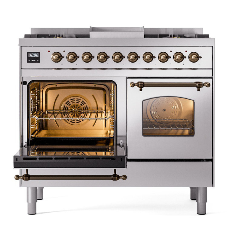 ILVE Nostalgie II 40 in Dual Fuel Range, Stainless Steel/Bronze, Liquid Propane