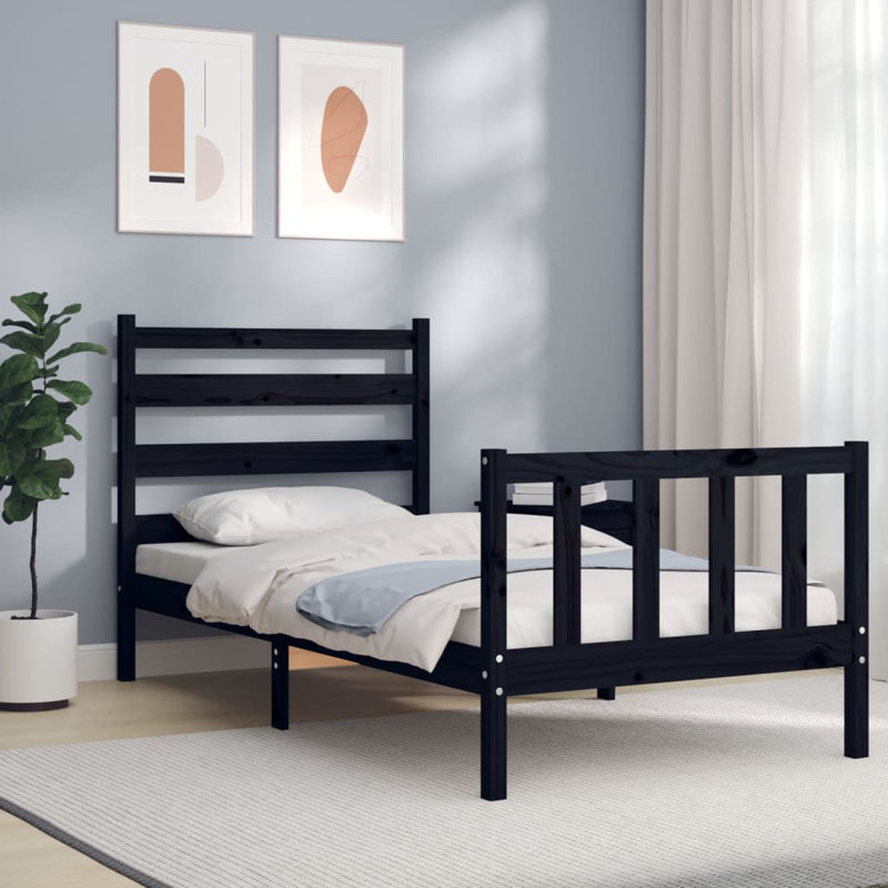 Bed Frame with Headboard, Black, Small Single (2'6)