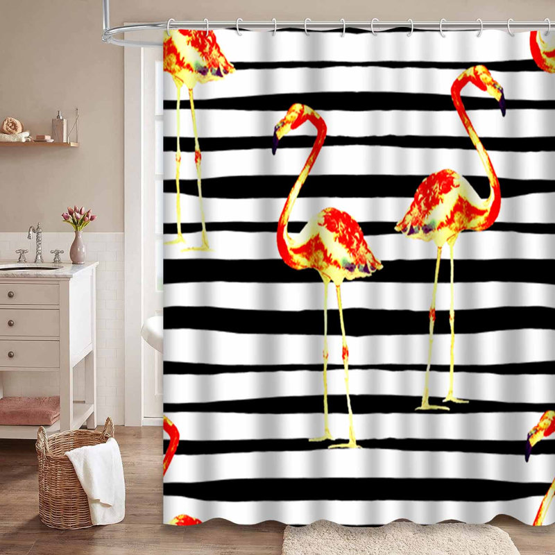 Aquarelle flamant rose avec lignes rayées Aloha avec 12 crochets, L 72 po x l 78 po