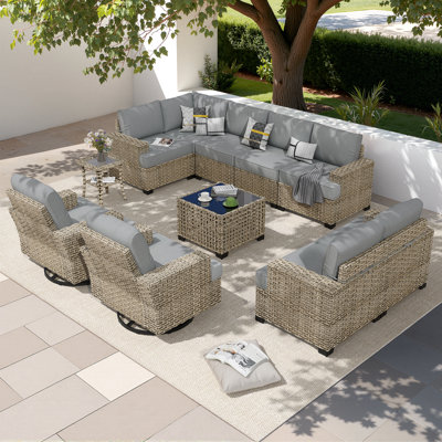 Tommy Outdoor Wicker 9 Person Seating Group With Cushions