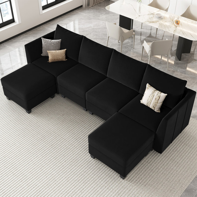 Allinson Velvet U Shaped 4-Seat Modular Sofa Freely Combined Storage Sofa Solid Wood Living room Sectional Sofa with Ottoman