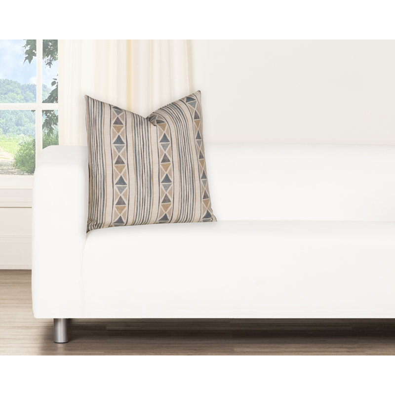 Coussin décoratif 100% coton Magnolia Home Fashions, H 18 po x l 18 po, Plumes, Gris / brun clair / rayures bleues