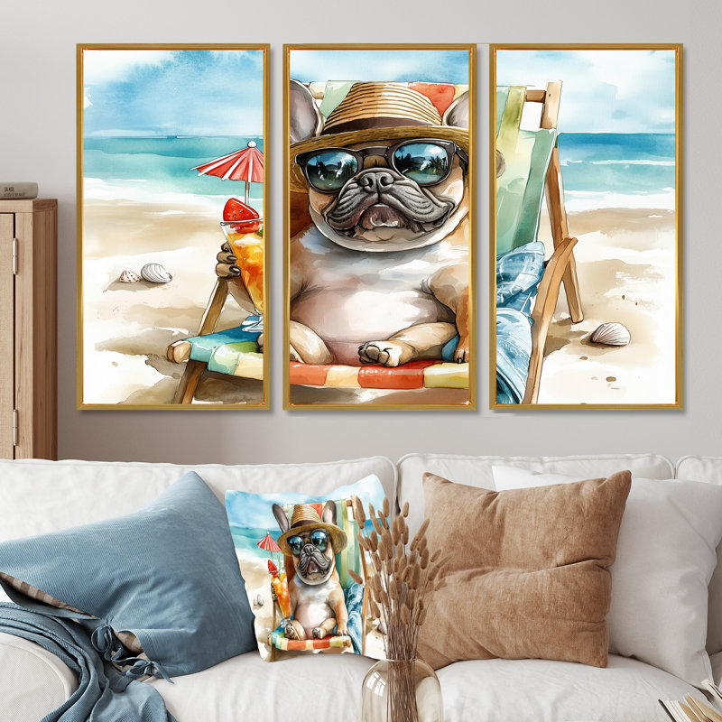Sauve - ensemble d'art mural animaux côtiers, H 28 po x l 36 po x P 1 po, Toile encadrée flottante dorée