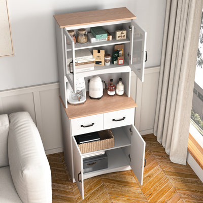 Kitchen In White Wood - Sufficient Space For Utensils & Towels Functional And Stylish Storage Cabinet 2 Drawers Design