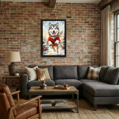 Animals Christmas Dog In Red Sweater Jumping