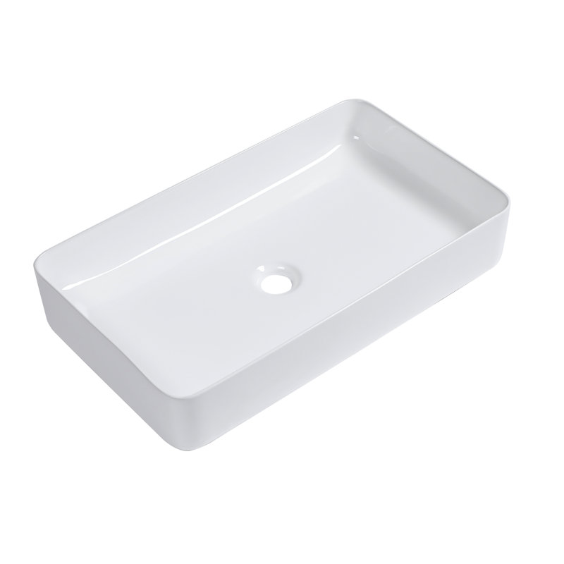 24X14 Ceramic Rectangular Bathroom Sink - White, Polished Finish, For Diverse Spaces Quality Vessel Smooth, Applications