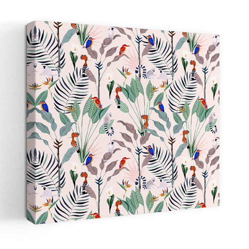 Art contemporain, art contemporain abstrait, singe, fleur tropicale, H 32 po x l 32 po