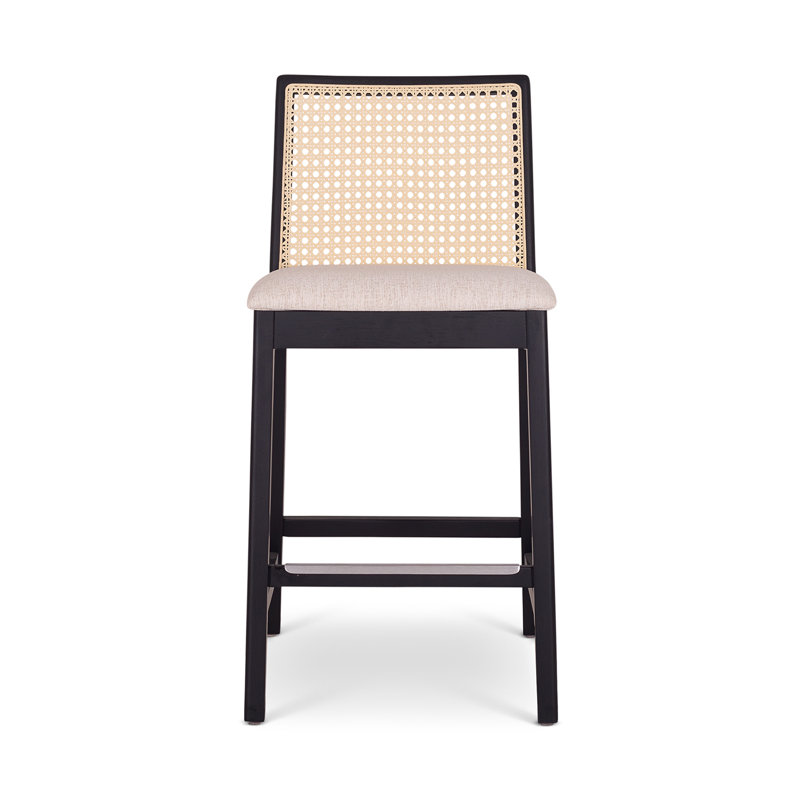 Modern Brazilian Nardia Cane Bar Stool, Medley Ivory/Ebano/Natural, Counter Stool (25.5" Seat Height)