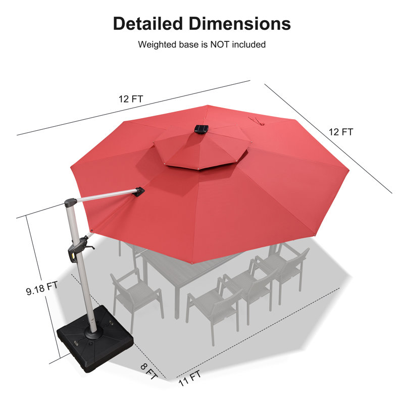 Parasol lumineux rond 12 pi Senner, rouge, Terra