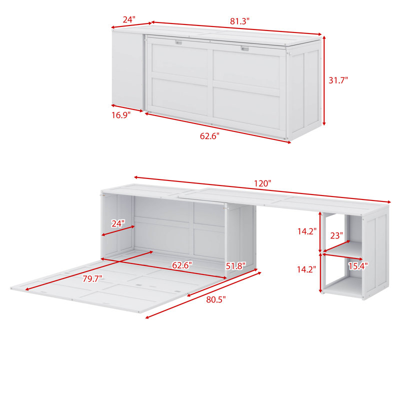 Queen Murphy Bed With  Desk, White