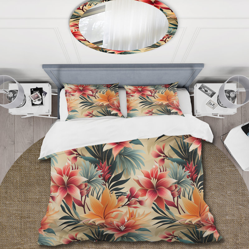 Ensemble de housse de couette Tropical Sunset, Housse de couette pour grand lit et 2 taies décor