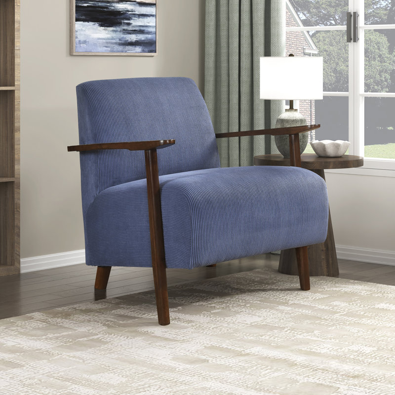 Weston 28" Mid-Century Modern Accent Chair - Corduroy Accent Chair Supportive Pocket Coil Seating, Solid Wood Brown Accents