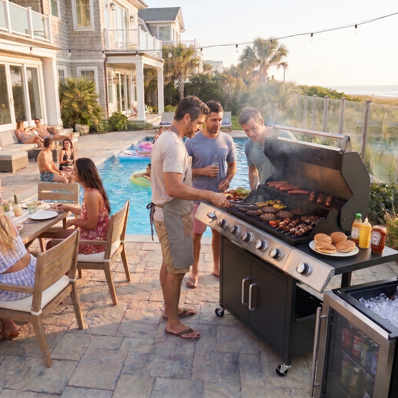 6-burner Propane Gas Grill With Side Burner