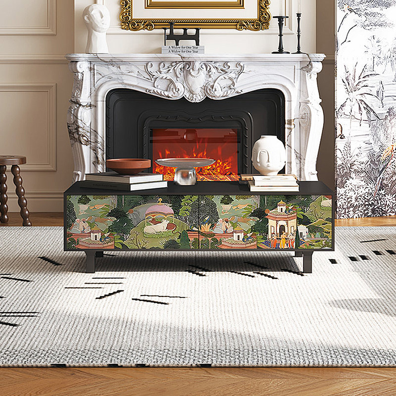 Table basse avec rangement peint français rétro, Noir