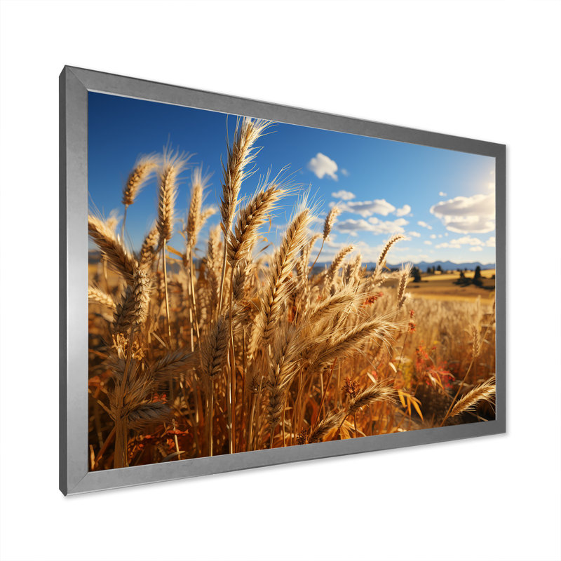 Golden Harvest Meadow Horizon IV - Art mural prairie, Cadre de coin argenté fermé, H 12 po x l 20 po x P 1 po
