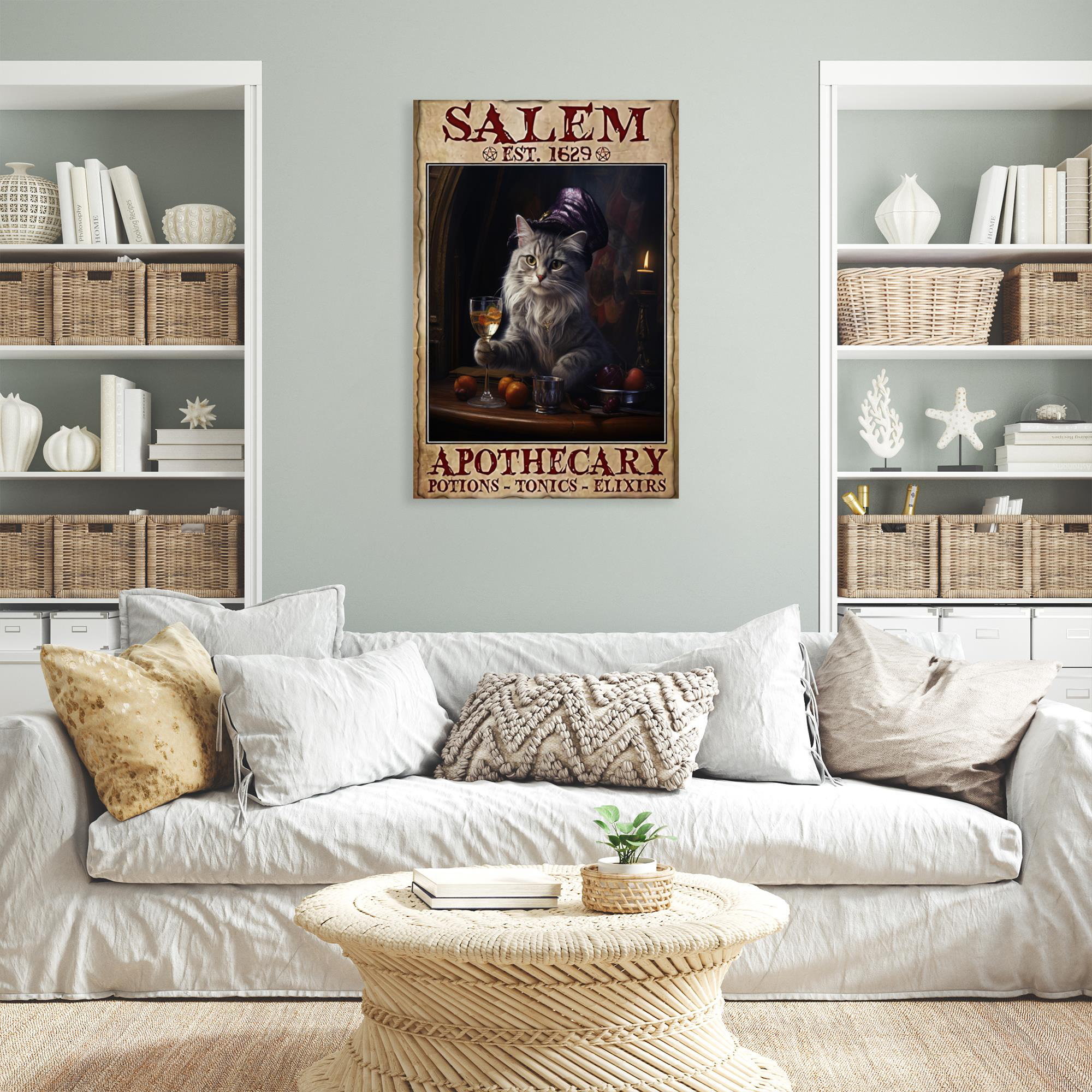 Cat Salem Apothecary On Canvas Print