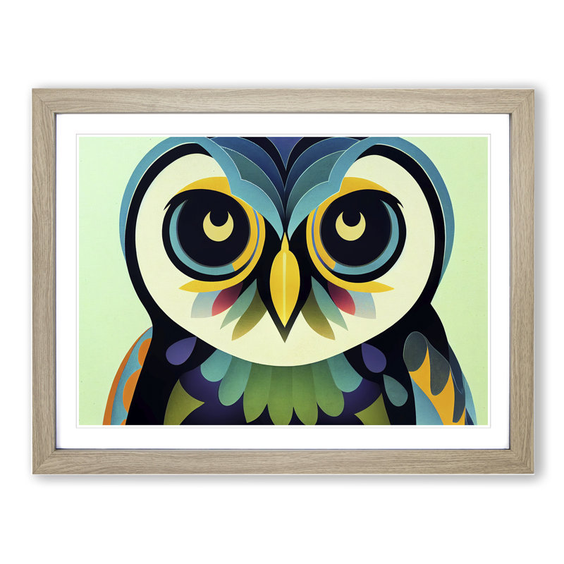 Bold Abstract Owl Vol.3 - Framed Print, 25cm H x 34cm W x 2cm D, Oak Framed