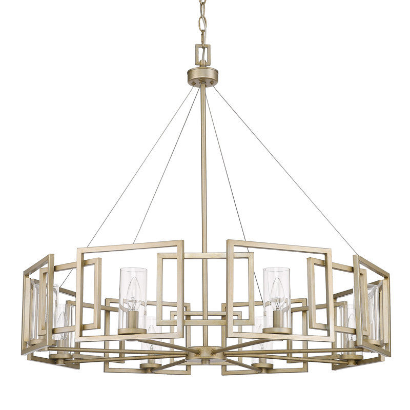 Lustre tambour unique à 8 lumières Newlin, Or blanc