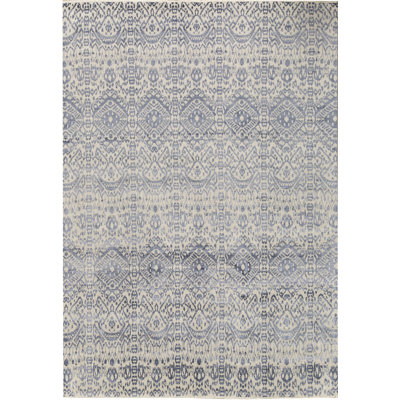 Tapis argenté et bleu foncé noué à la main de haute qualité