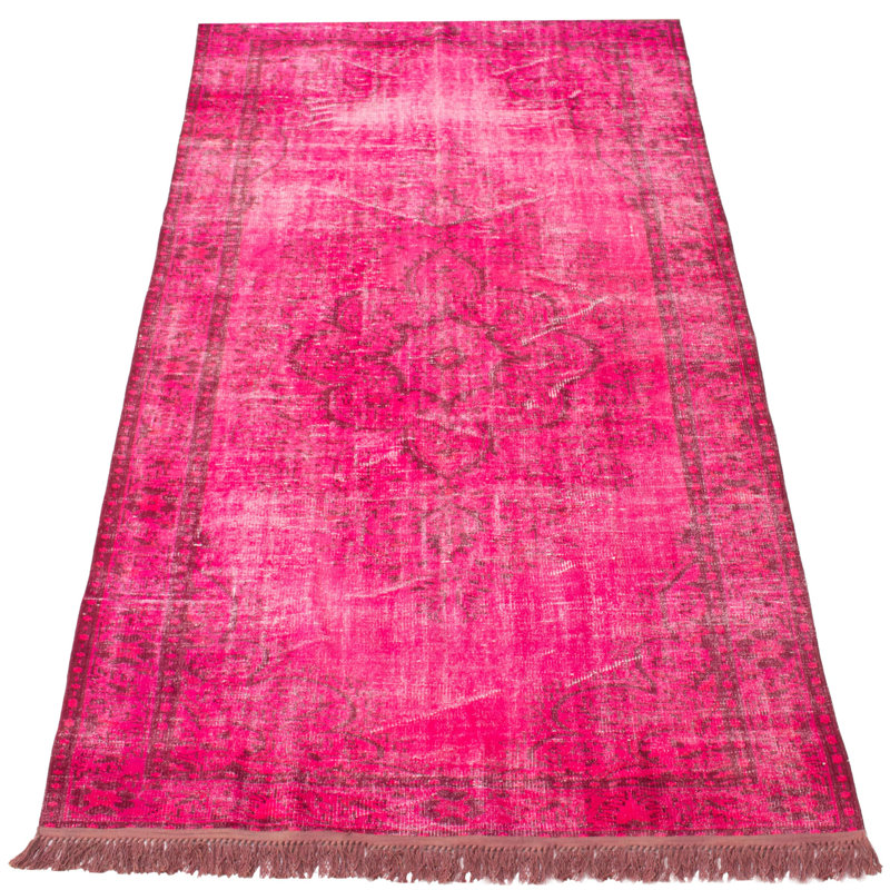 Tapis rose foncé en laine noué à la main de conception unique 2000 pi 5 pi 7 po x 9 pi 11 po Olka