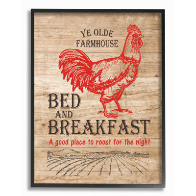Bed And Breakfast Red Rooster par Lettered and lined - cadre photo, art textuel