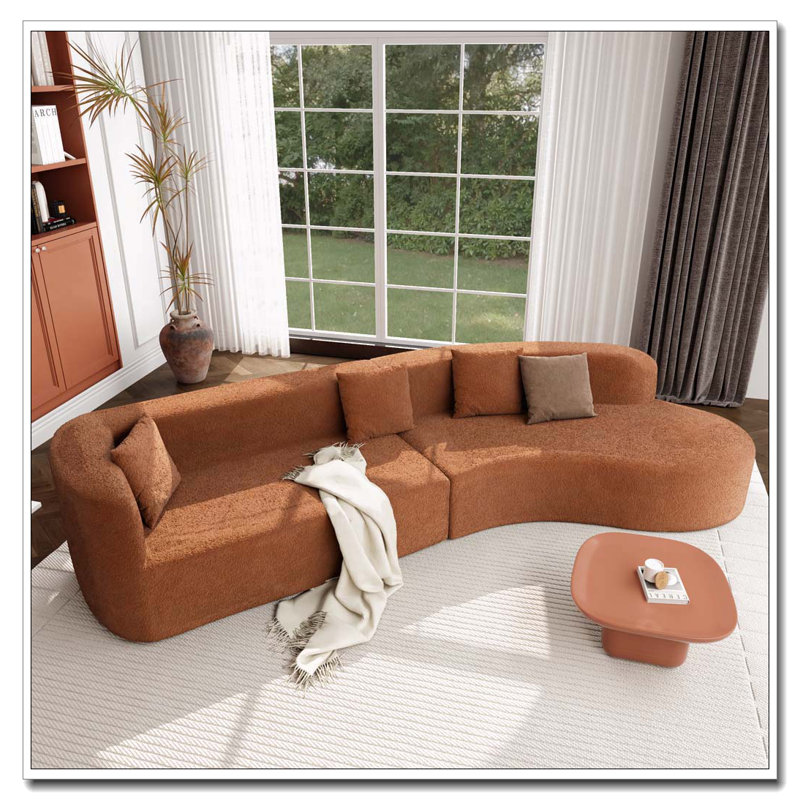 Boneless 132" Modern Sectional Sofa With Curved Design, 2-Piece Chenille Modular Couch With 4 Pillows, Plush Sponge & Spring Cushion