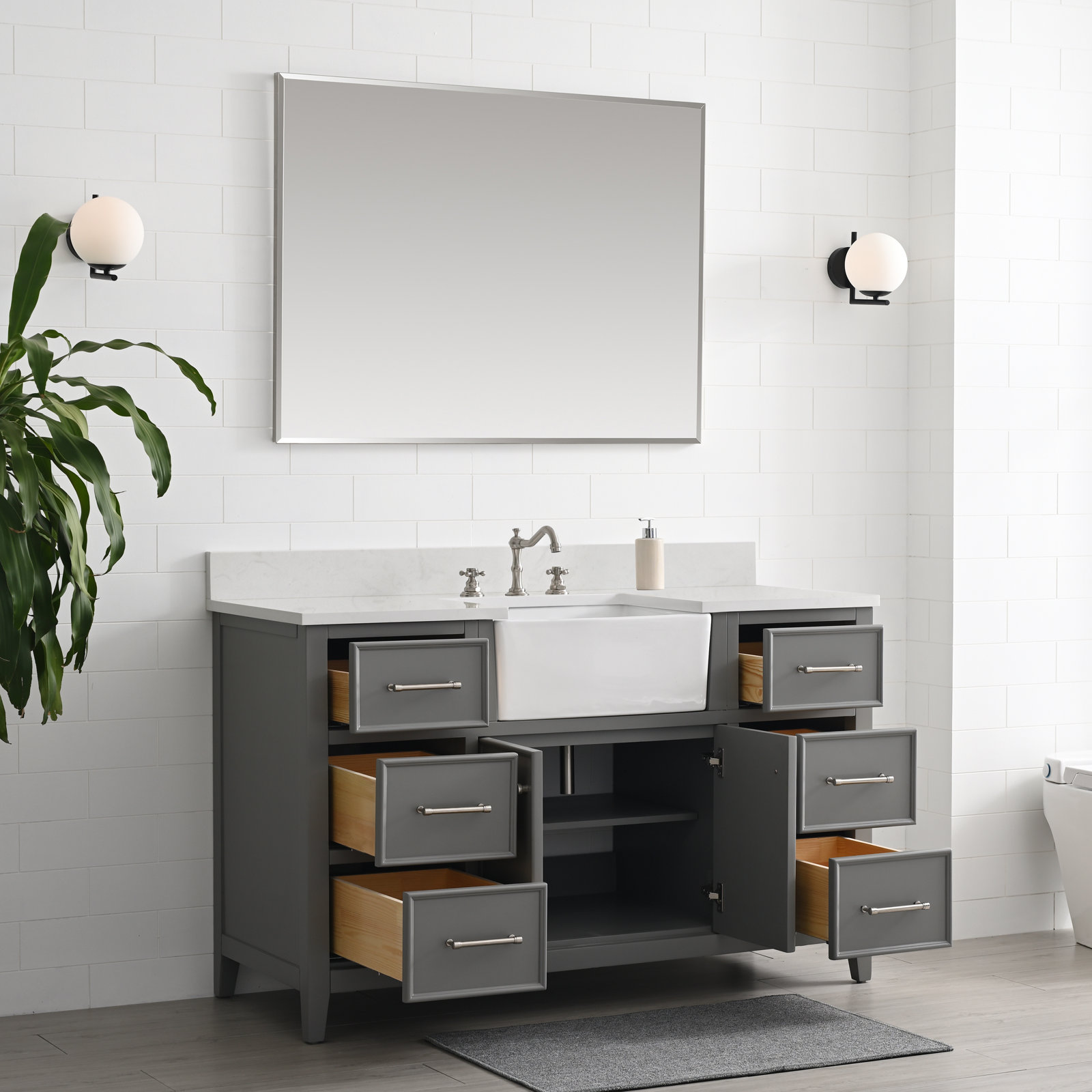 Aisa 54" Pine Single Bathroom Vanity, Gray/Brushed Nickel