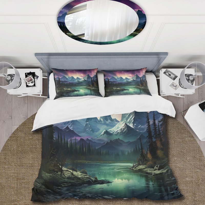 Twin Aurora Borealis Landscape Microfiber Duvet Cover Set