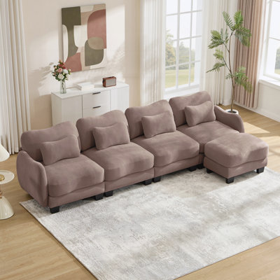Canapé en forme de L à 4 places, avec 4 coussins de taille exquise et 1 repose-pieds mobile, canapé modulaire facile à assembler pour le bureau du salon