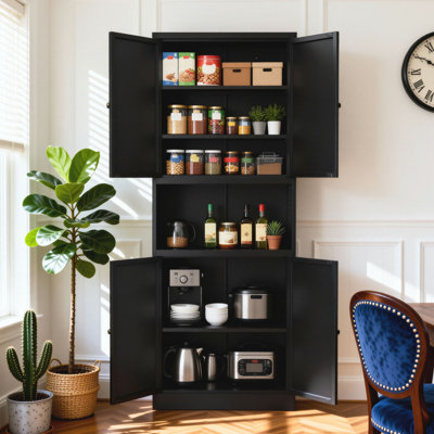 72" High Steel Kitchen Pantry Storage Cabinet with Large Countertop, Adjustable Shelves and Hooks, Heavy-duty Modern Style Cabinet