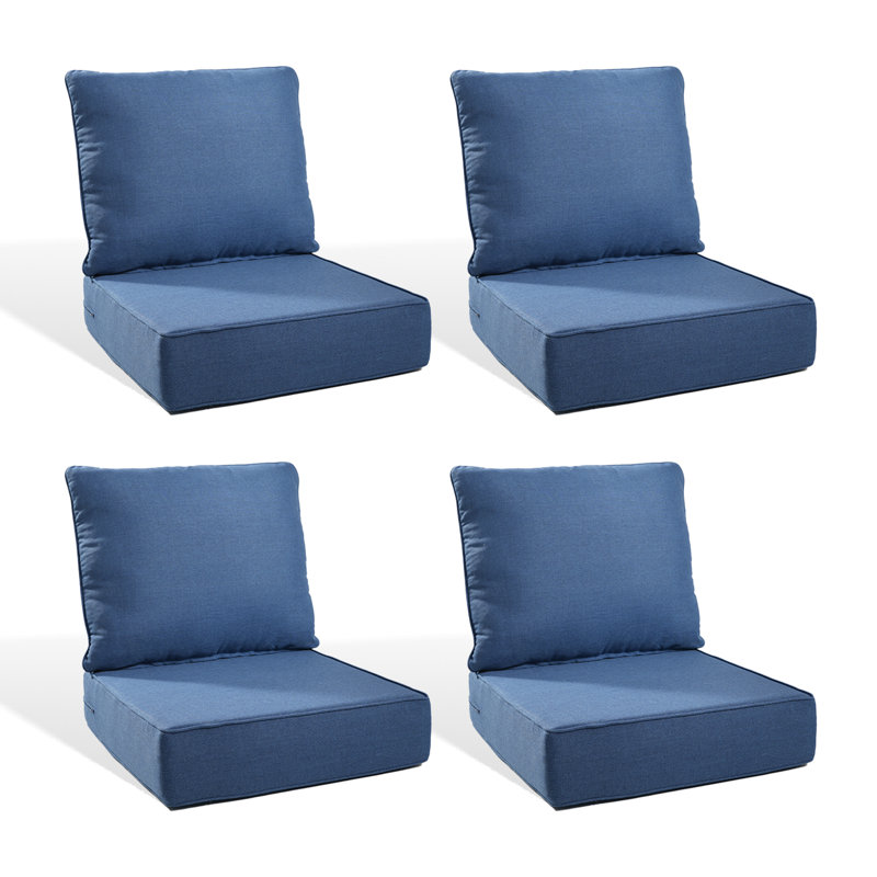 6" Outdoor Cushions For Patio Furniture, 22X24x6 Thick Seat Cushion Set Of 4, Fade Resistant Couch Chair Replacement Cushions High Density Deep Wicker Chair Cushion W/Removable Cover