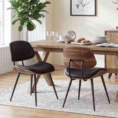 20.5"W Modern Upholstered Faux Leather Dinning Chair With Curved Wooden Backrest