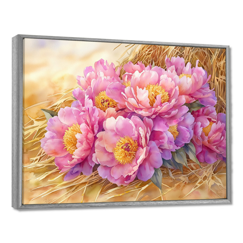 Olszewski ferme pivoines le long de la meule de foin III - pivoines, art mural pour le salon, H 30 po x l 40 po